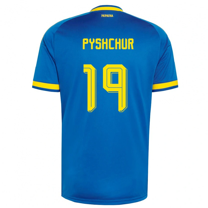 Danxen Hombre Camiseta Ucrania Oleksandr Pyshchur #19 Azul Amarillo Marino 2ª Equipación 26-28 La Camisa
