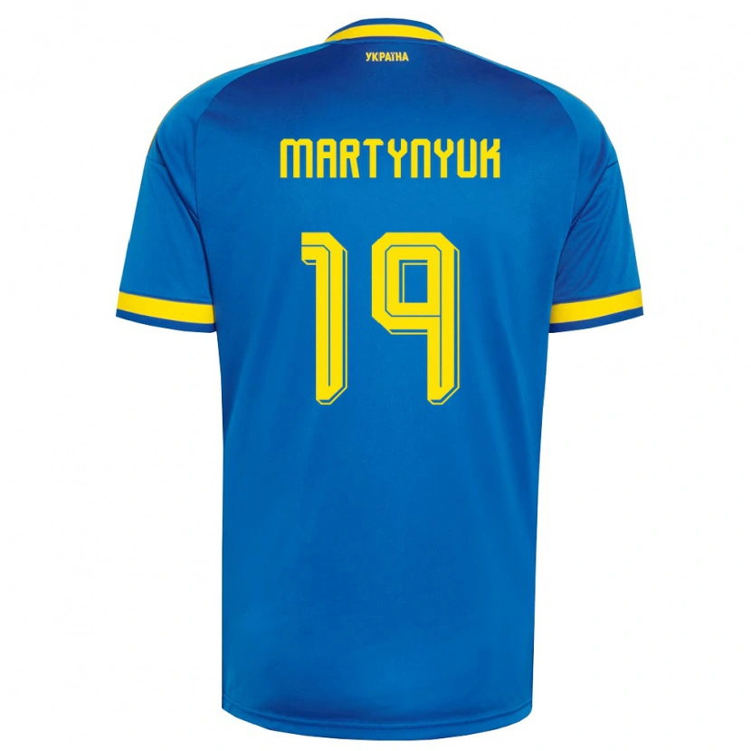 Danxen Hombre Camiseta Ucrania Artur Martynyuk #19 Azul Amarillo Marino 2ª Equipación 26-28 La Camisa