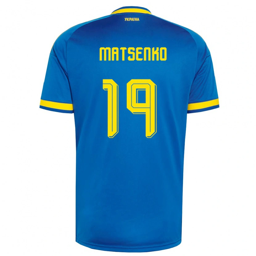 Danxen Hombre Camiseta Ucrania Yegor Matsenko #19 Azul Amarillo Marino 2ª Equipación 26-28 La Camisa