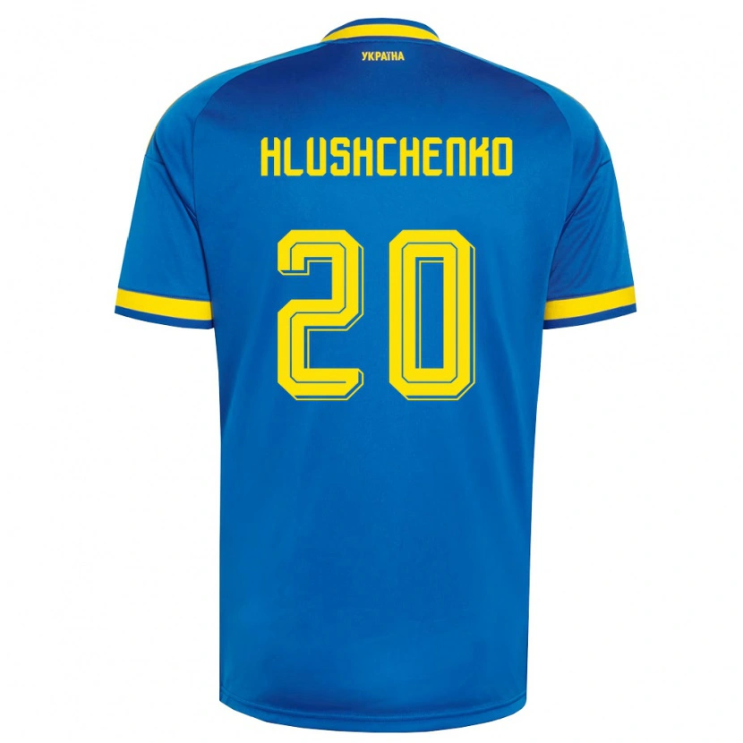 Danxen Hombre Camiseta Ucrania Inna Hlushchenko #20 Azul Amarillo Marino 2ª Equipación 26-28 La Camisa