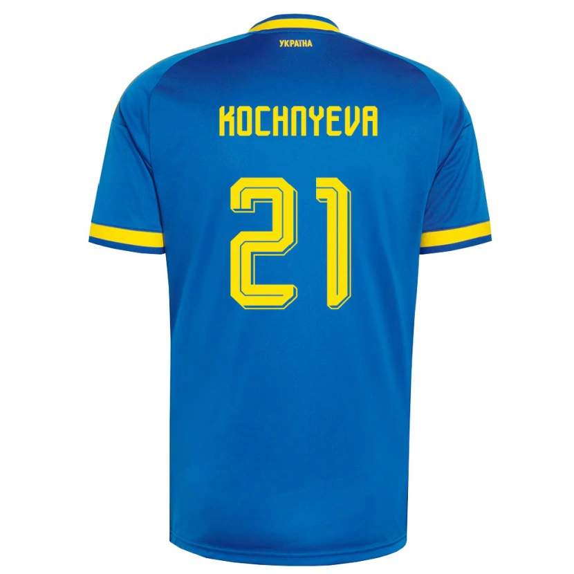Danxen Hombre Camiseta Ucrania Iryna Kochnyeva #21 Azul Amarillo Marino 2ª Equipación 26-28 La Camisa