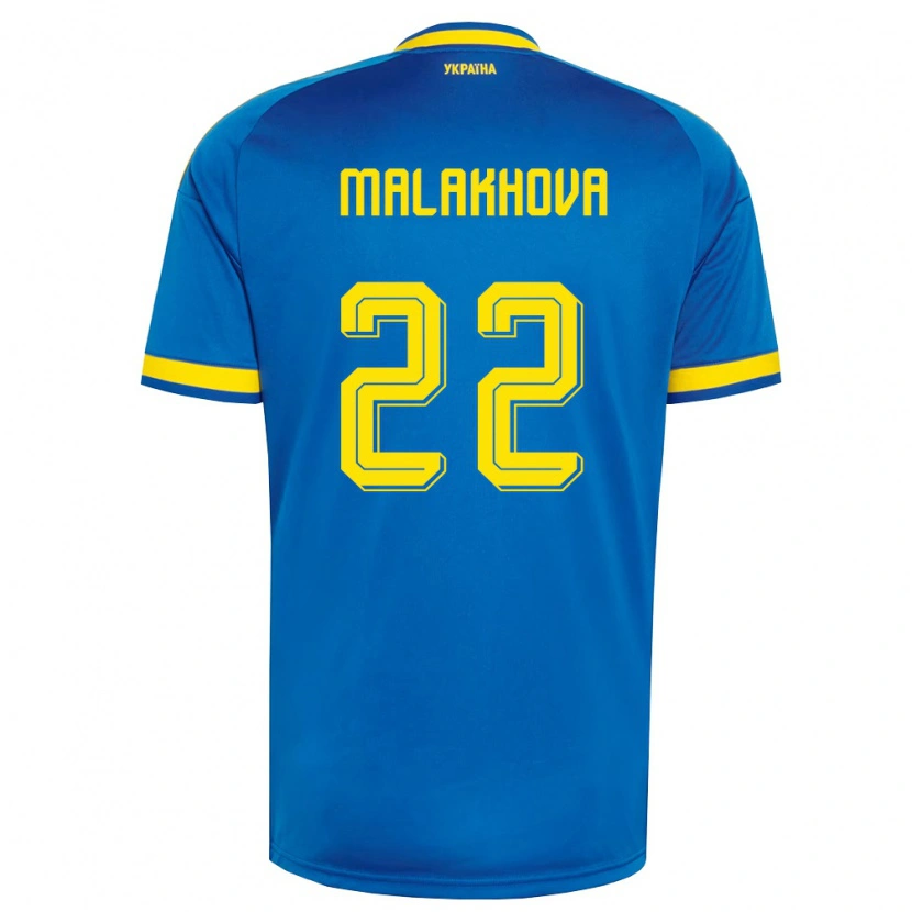 Danxen Hombre Camiseta Ucrania Yana Malakhova #22 Azul Amarillo Marino 2ª Equipación 26-28 La Camisa