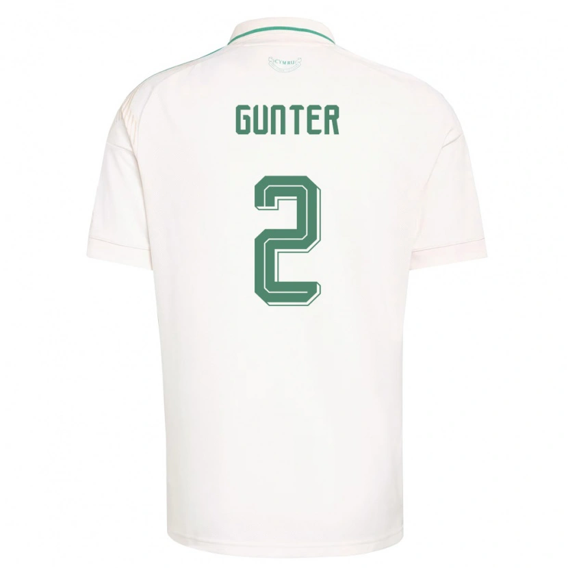 Danxen Hombre Camiseta Gales Chris Gunter #2 Blanco Marrón Verde 2ª Equipación 26-28 La Camisa