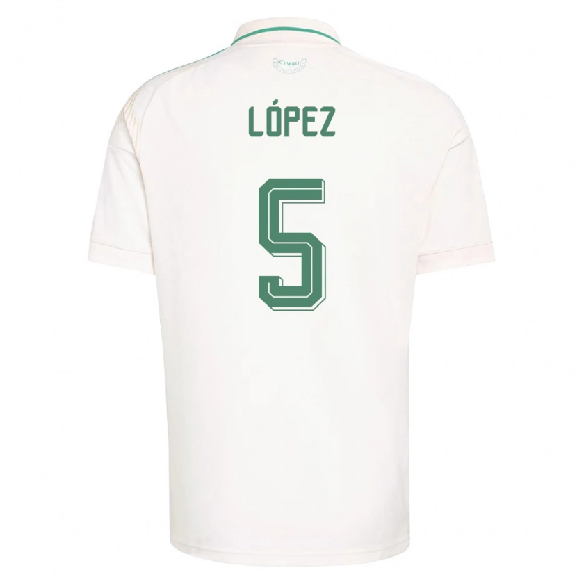 Danxen Hombre Camiseta Gales Pablo López #5 Blanco Marrón Verde 2ª Equipación 26-28 La Camisa