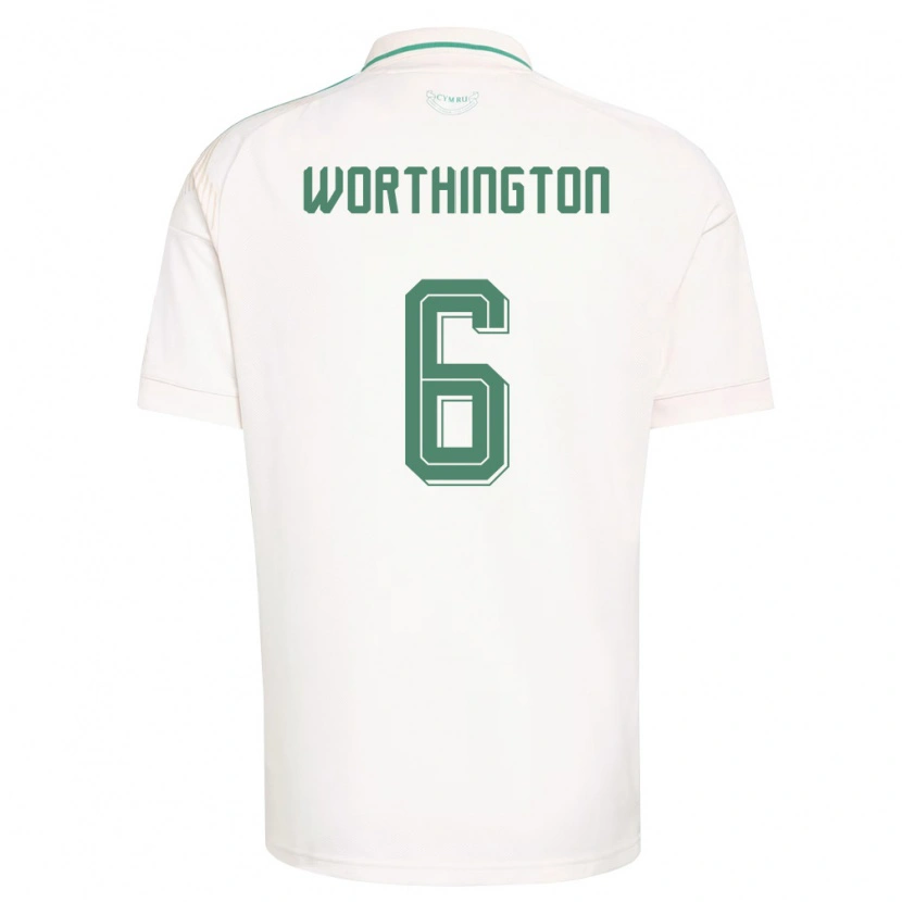 Danxen Hombre Camiseta Gales Jacob Worthington #6 Blanco Marrón Verde 2ª Equipación 26-28 La Camisa