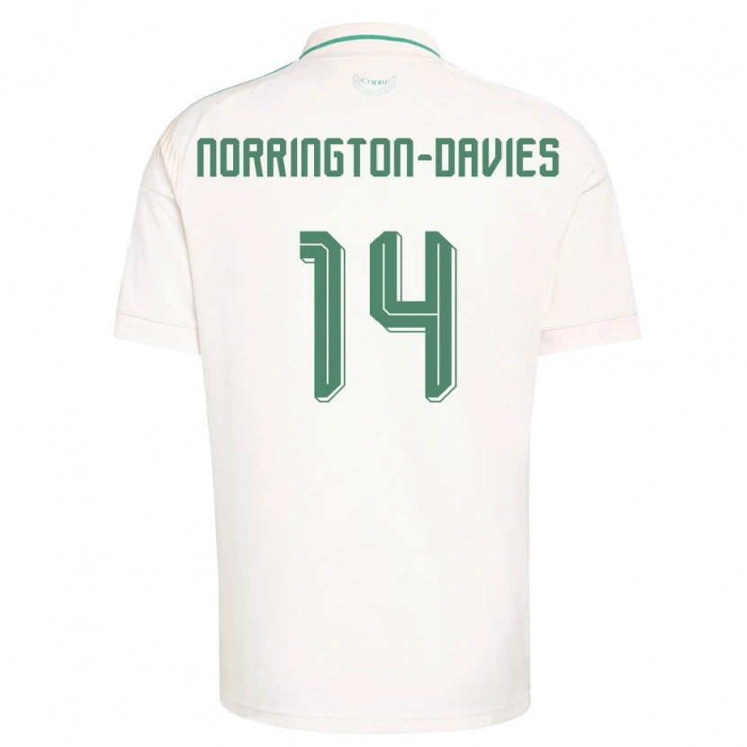 Danxen Hombre Camiseta Gales Rhys Norrington-Davies #14 Blanco Marrón Verde 2ª Equipación 26-28 La Camisa