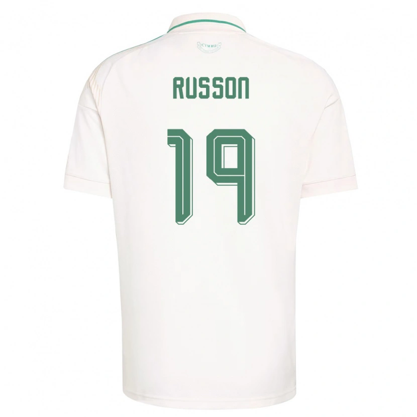 Danxen Hombre Camiseta Gales Will Russon #19 Blanco Marrón Verde 2ª Equipación 26-28 La Camisa
