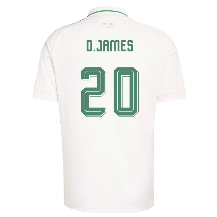 Danxen Hombre Camiseta Gales Daniel James #20 Blanco Marrón Verde 2ª Equipación 26-28 La Camisa
