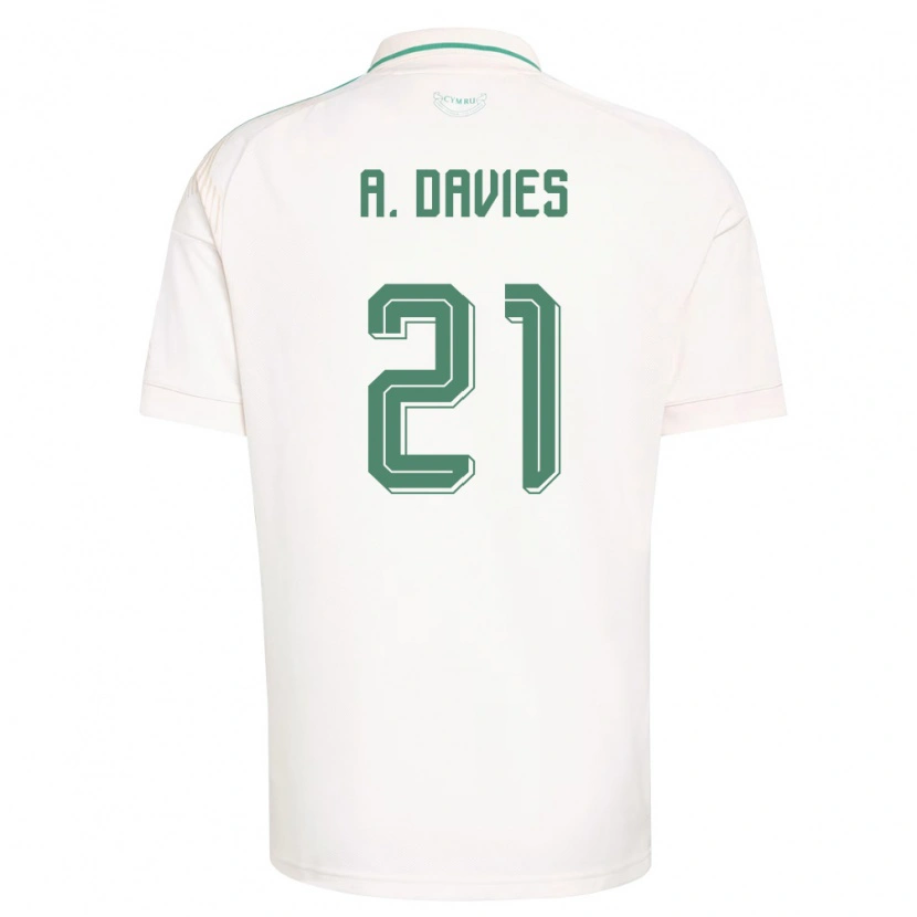 Danxen Hombre Camiseta Gales Adam Davies #21 Blanco Marrón Verde 2ª Equipación 26-28 La Camisa