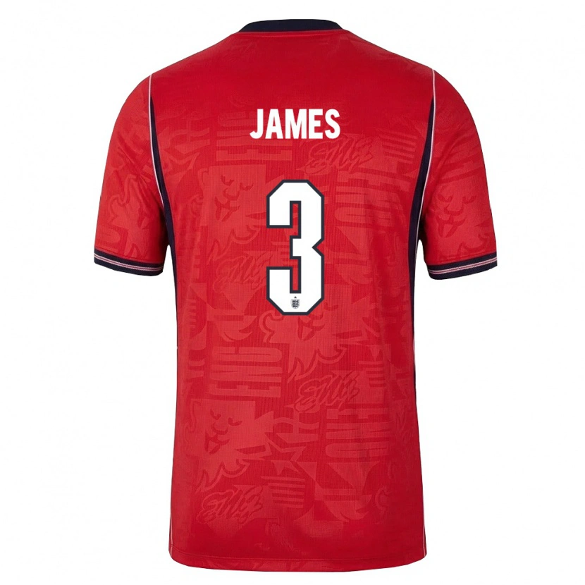 Danxen Hombre Camiseta Inglaterra Reece James #3 Rojo Marino Blanco 2ª Equipación 26-28 La Camisa