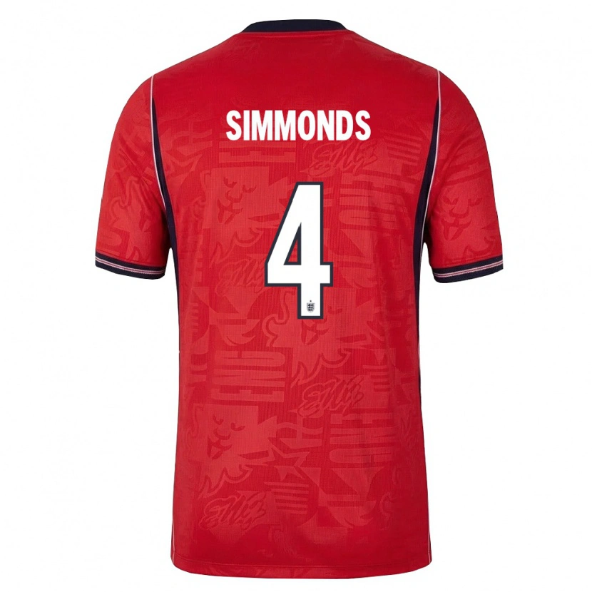 Danxen Hombre Camiseta Inglaterra Freddie Simmonds #4 Rojo Marino Blanco 2ª Equipación 26-28 La Camisa