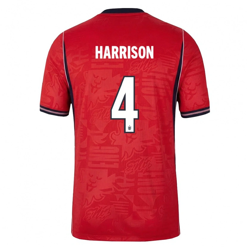 Danxen Hombre Camiseta Inglaterra Ollie Harrison #4 Rojo Marino Blanco 2ª Equipación 26-28 La Camisa