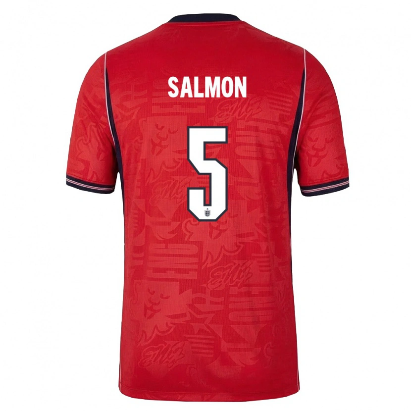 Danxen Hombre Camiseta Inglaterra Marli Salmon #5 Rojo Marino Blanco 2ª Equipación 26-28 La Camisa