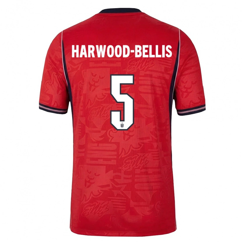 Danxen Hombre Camiseta Inglaterra Taylor Harwood Bellis #5 Rojo Marino Blanco 2ª Equipación 26-28 La Camisa