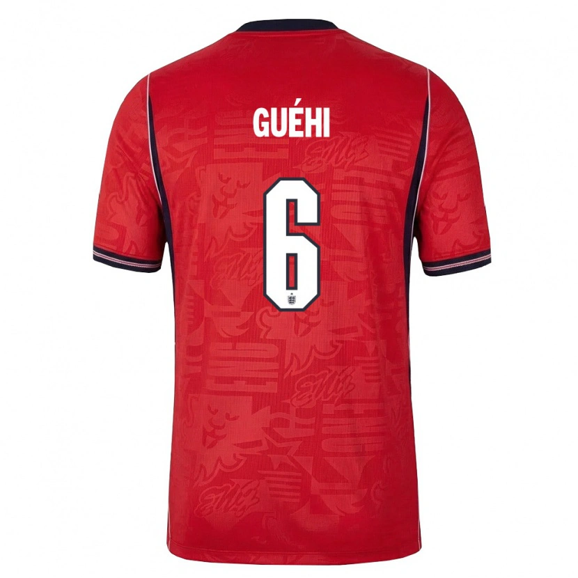 Danxen Hombre Camiseta Inglaterra Marc Guéhi #6 Rojo Marino Blanco 2ª Equipación 26-28 La Camisa