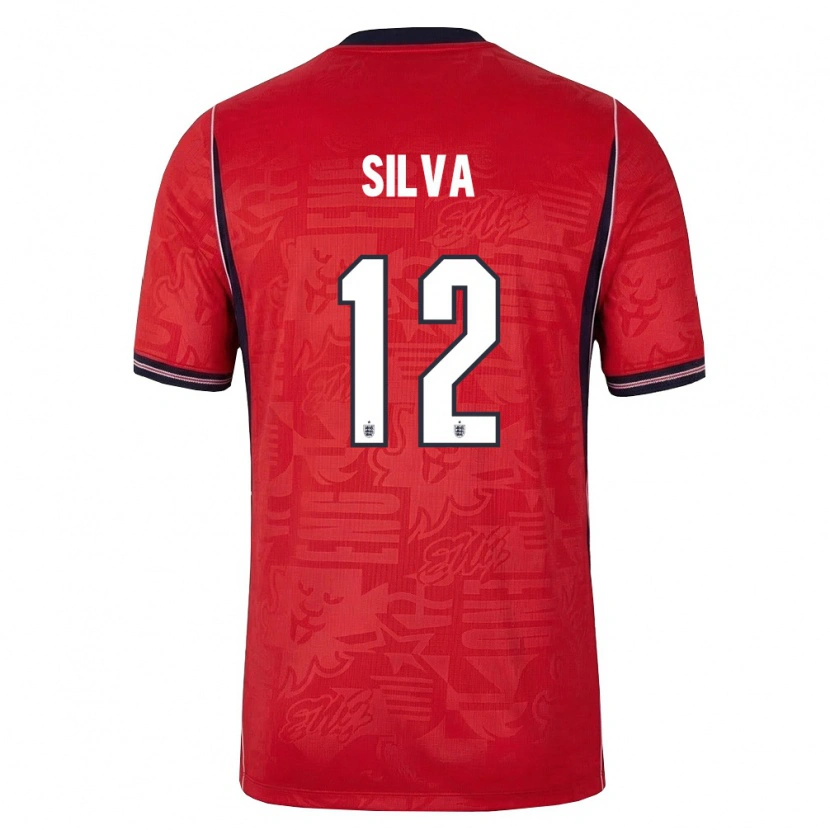 Danxen Hombre Camiseta Inglaterra Iago Silva #12 Rojo Marino Blanco 2ª Equipación 26-28 La Camisa