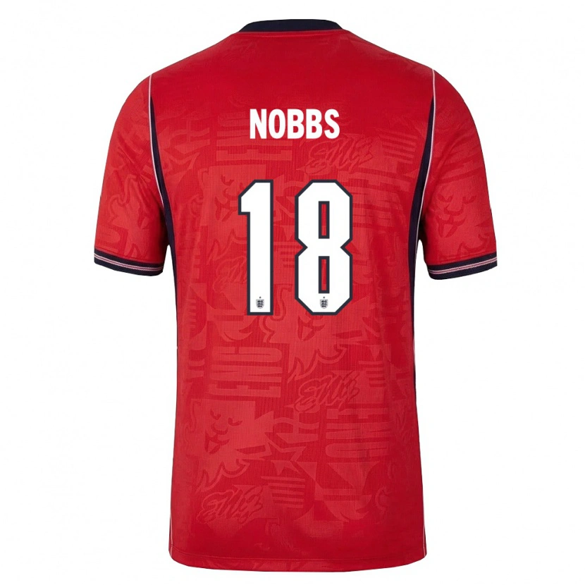 Danxen Hombre Camiseta Inglaterra Jordan Nobbs #18 Rojo Marino Blanco 2ª Equipación 26-28 La Camisa