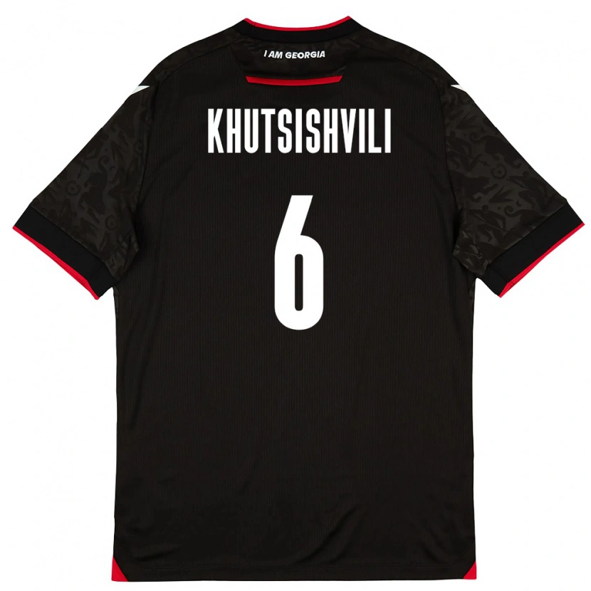 Danxen Hombre Camiseta Georgia Lasha Khutsishvili #6 Negro Blanco Rojo 2ª Equipación 26-28 La Camisa