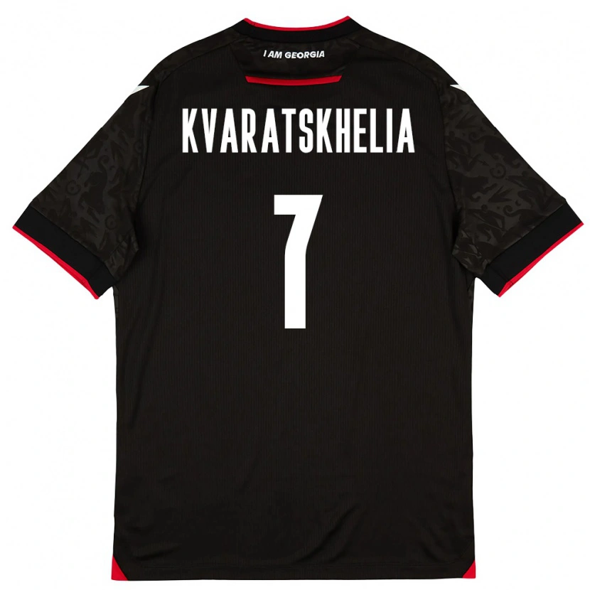 Danxen Hombre Camiseta Georgia Khvicha Kvaratskhelia #7 Negro Blanco Rojo 2ª Equipación 26-28 La Camisa