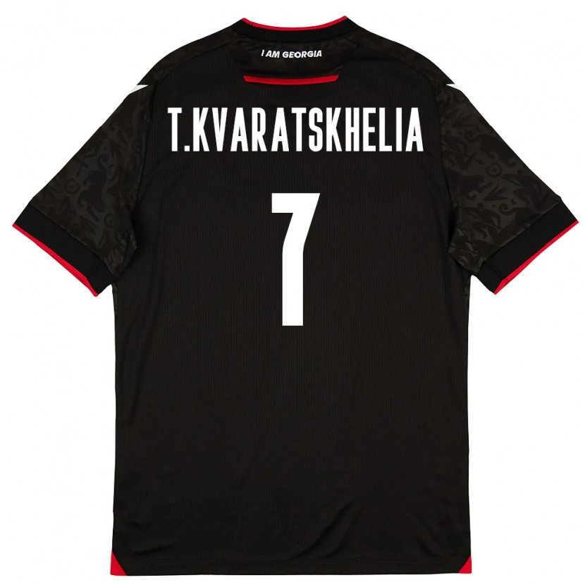 Danxen Hombre Camiseta Georgia Tornike Kvaratskhelia #7 Negro Blanco Rojo 2ª Equipación 26-28 La Camisa