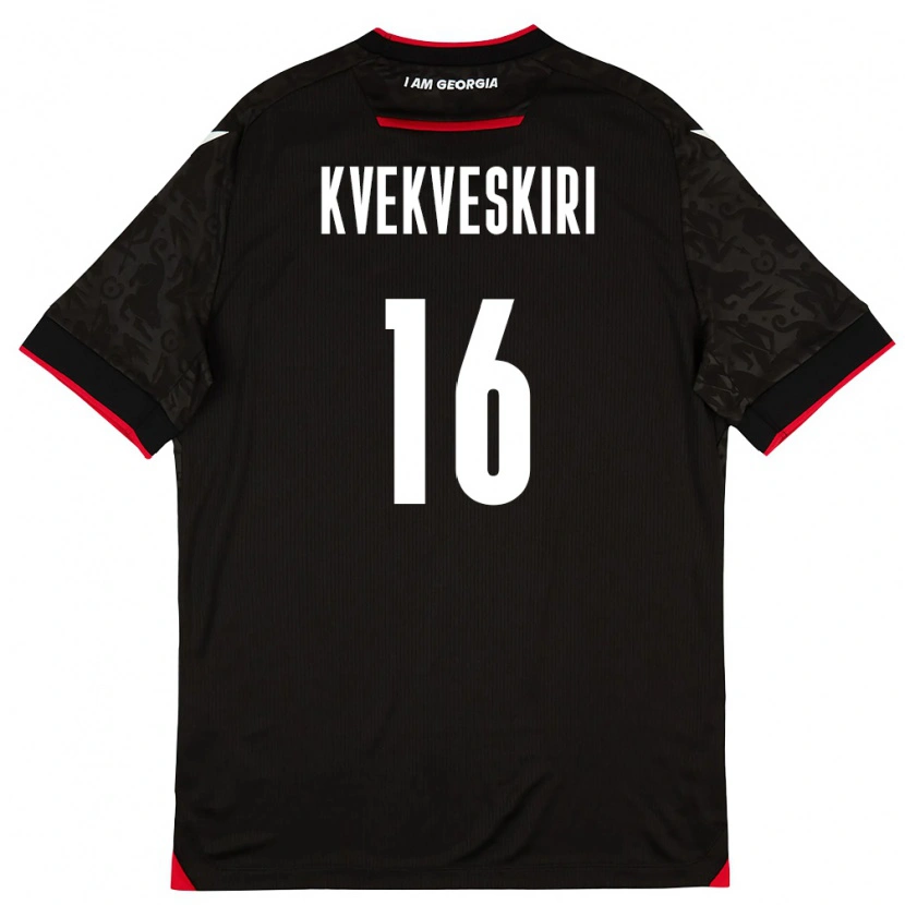 Danxen Hombre Camiseta Georgia Nika Kvekveskiri #16 Negro Blanco Rojo 2ª Equipación 26-28 La Camisa