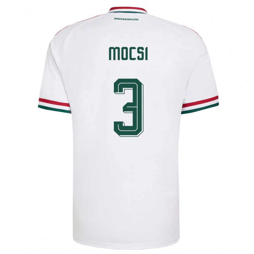 Danxen Hombre Camiseta Hungría Attila Mocsi #3 Blanco Rojo Verde 2ª Equipación 26-28 La Camisa
