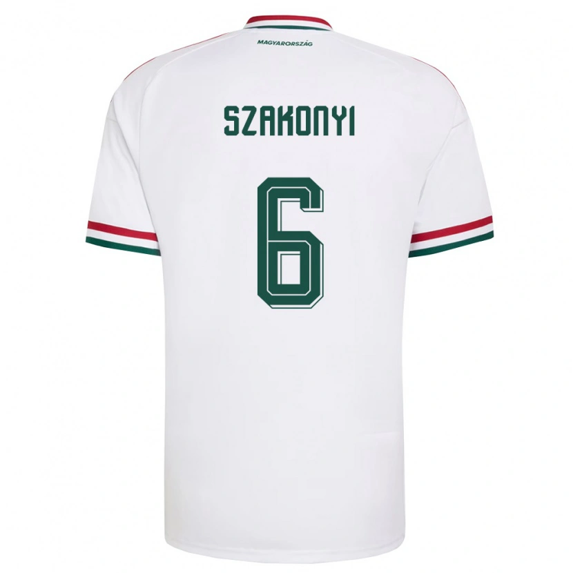 Danxen Hombre Camiseta Hungría Emese Szakonyi #6 Blanco Rojo Verde 2ª Equipación 26-28 La Camisa
