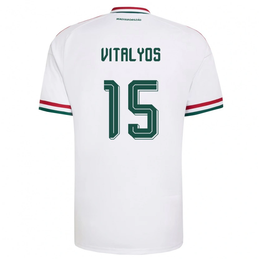 Danxen Hombre Camiseta Hungría Viktor Vitályos #15 Blanco Rojo Verde 2ª Equipación 26-28 La Camisa