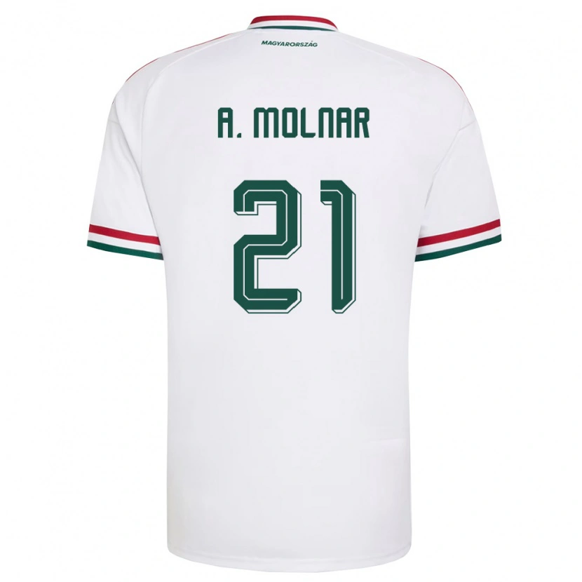 Danxen Hombre Camiseta Hungría Ádin Molnár #21 Blanco Rojo Verde 2ª Equipación 26-28 La Camisa