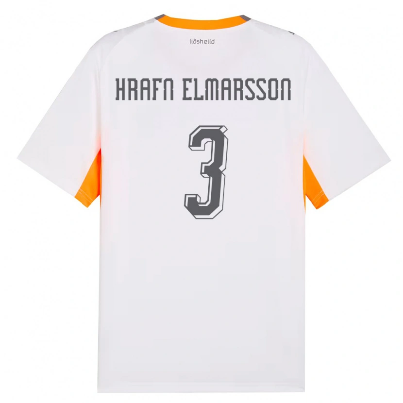 Danxen Hombre Camiseta Islandia Leó Hrafn Elmarsson #3 Blanco Naranja Gris 2ª Equipación 26-28 La Camisa