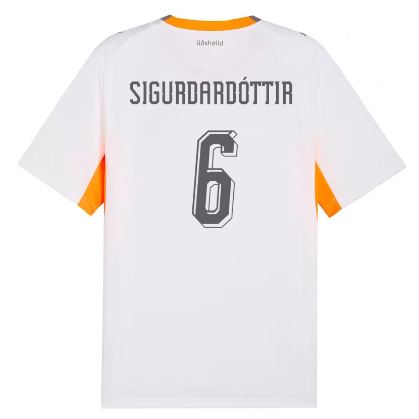 Danxen Hombre Camiseta Islandia Ingibjörg Sigurðardóttir #6 Blanco Naranja Gris 2ª Equipación 26-28 La Camisa