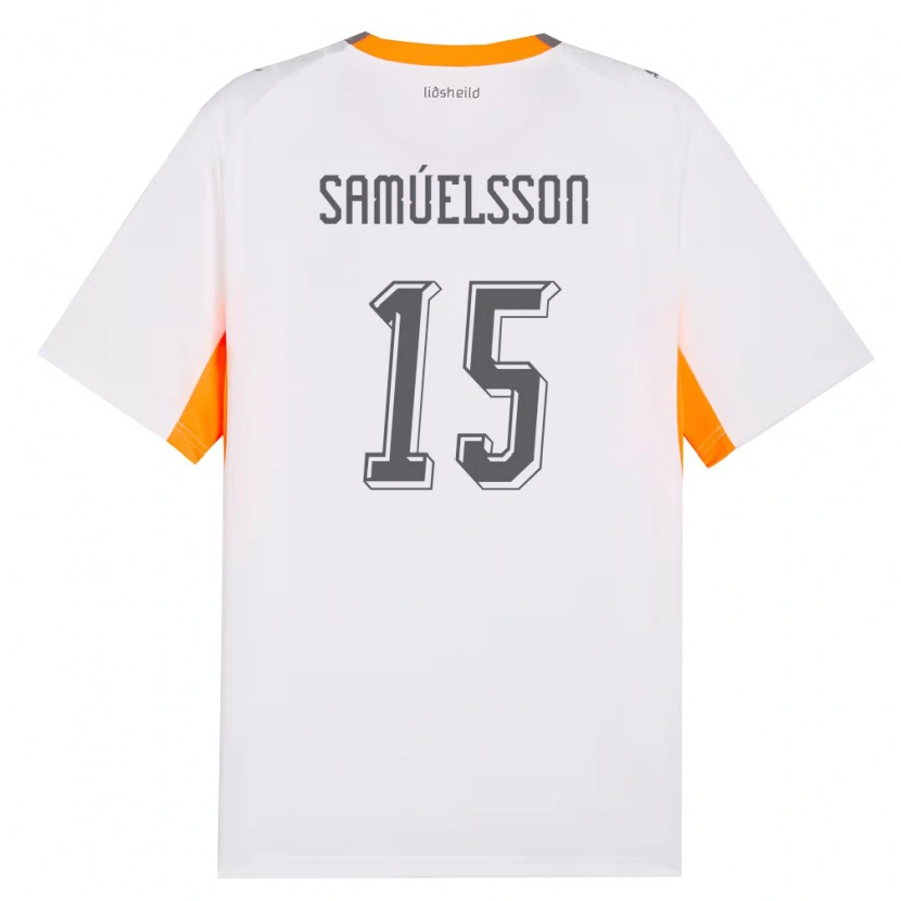 Danxen Hombre Camiseta Islandia Birkir Hrafn Samúelsson #15 Blanco Naranja Gris 2ª Equipación 26-28 La Camisa