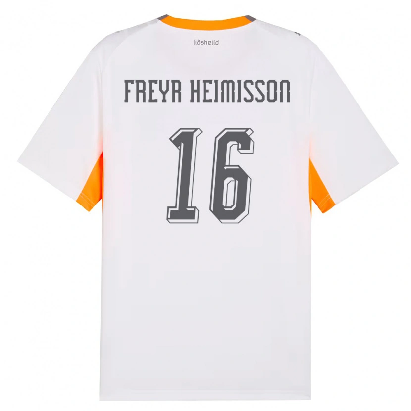 Danxen Hombre Camiseta Islandia Aron Freyr Heimisson #16 Blanco Naranja Gris 2ª Equipación 26-28 La Camisa