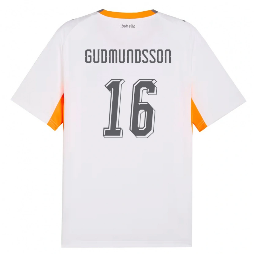 Danxen Hombre Camiseta Islandia Jón Breki Gudmundsson #16 Blanco Naranja Gris 2ª Equipación 26-28 La Camisa