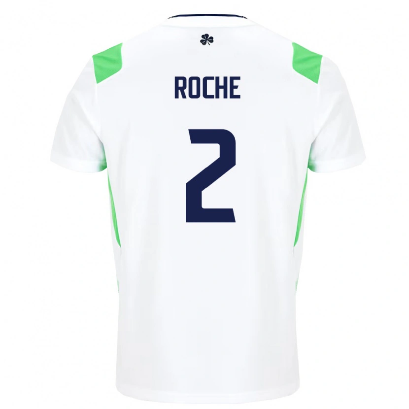 Danxen Hombre Camiseta Irlanda James Roche #2 Blanco Verde Claro 2ª Equipación 26-28 La Camisa
