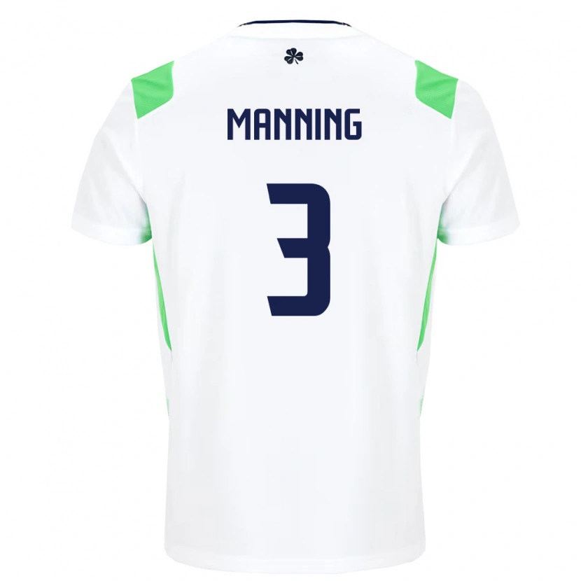 Danxen Hombre Camiseta Irlanda Ryan Manning #3 Blanco Verde Claro 2ª Equipación 26-28 La Camisa