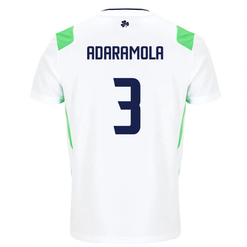 Danxen Hombre Camiseta Irlanda Tayo Adaramola #3 Blanco Verde Claro 2ª Equipación 26-28 La Camisa