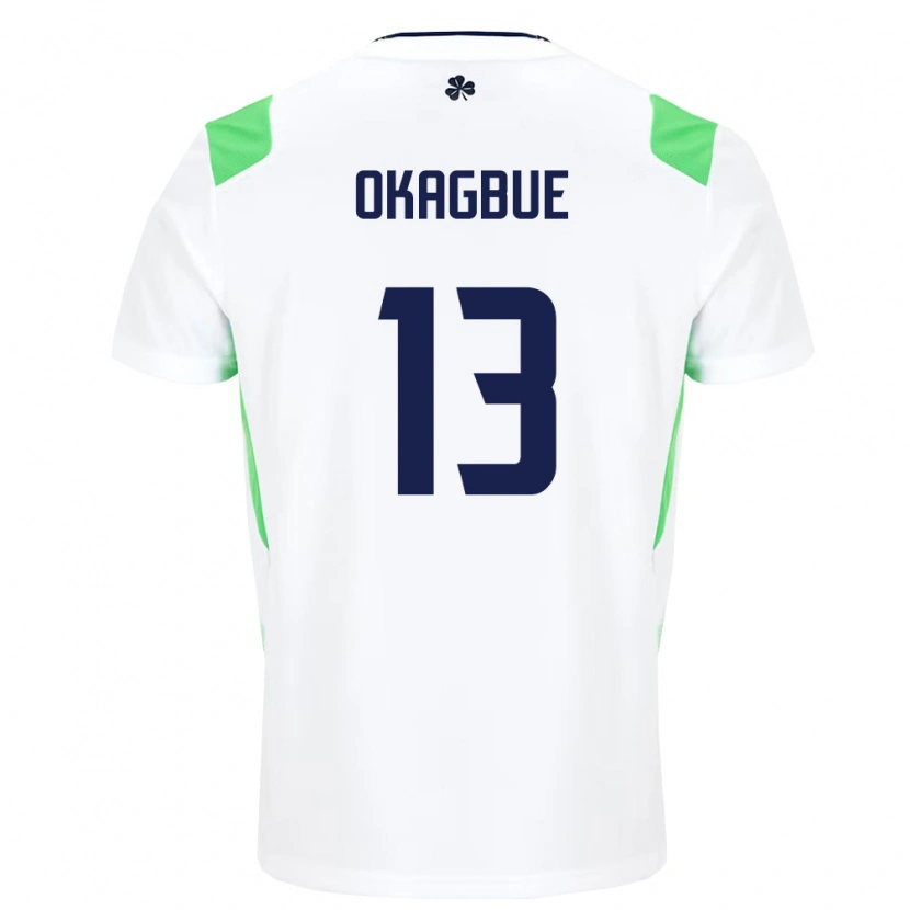 Danxen Hombre Camiseta Irlanda David Okagbue #13 Blanco Verde Claro 2ª Equipación 26-28 La Camisa