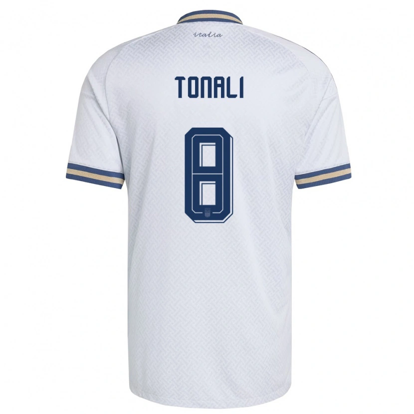 Danxen Hombre Camiseta Italia Sandro Tonali #8 Marfil Marino Oro 2ª Equipación 26-28 La Camisa
