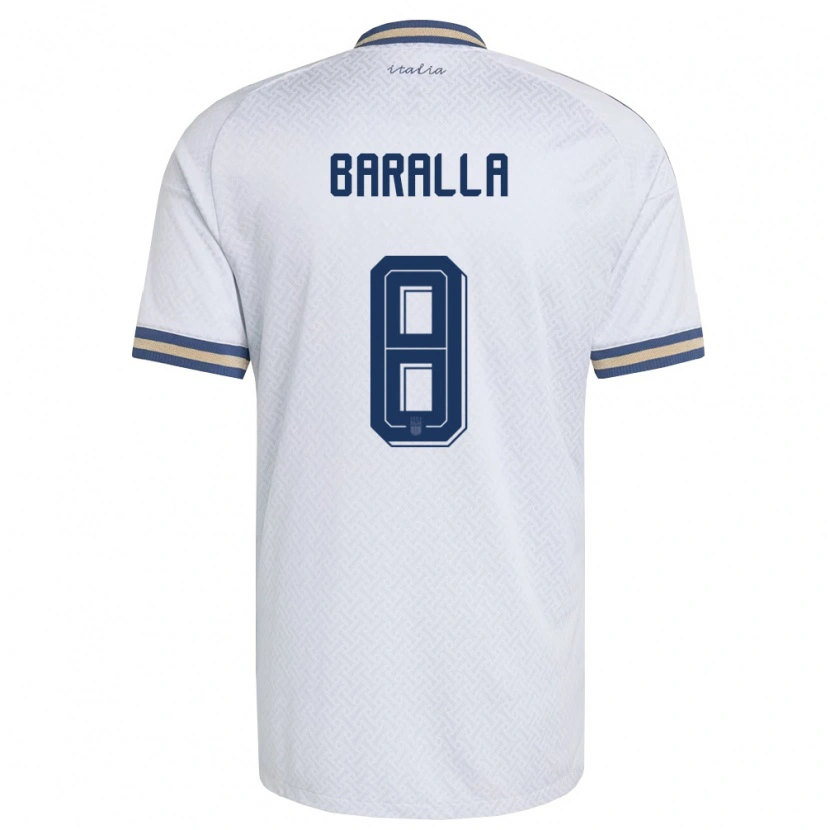 Danxen Hombre Camiseta Italia Alessio Baralla #8 Marfil Marino Oro 2ª Equipación 26-28 La Camisa