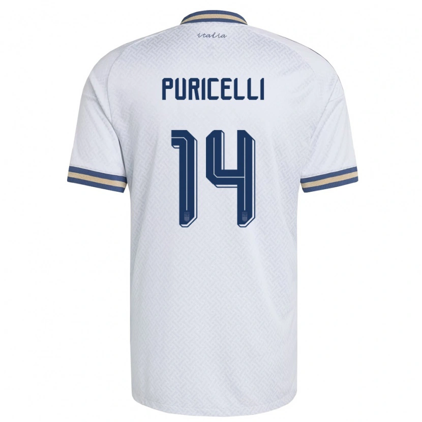 Danxen Hombre Camiseta Italia Lorenzo Puricelli #14 Marfil Marino Oro 2ª Equipación 26-28 La Camisa