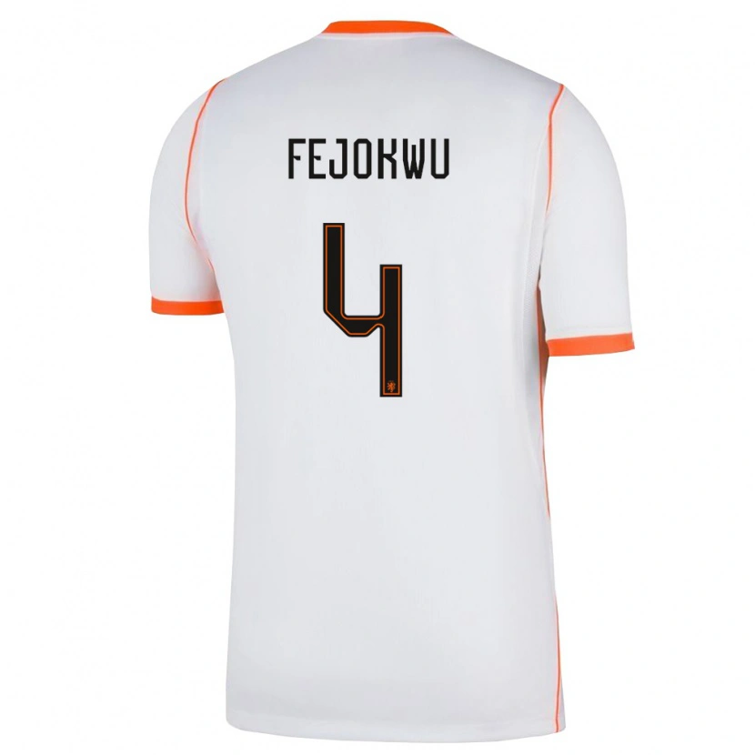 Danxen Hombre Camiseta Países Bajos Emmanuel Fejokwu #4 Blanco Naranja 2ª Equipación 26-28 La Camisa