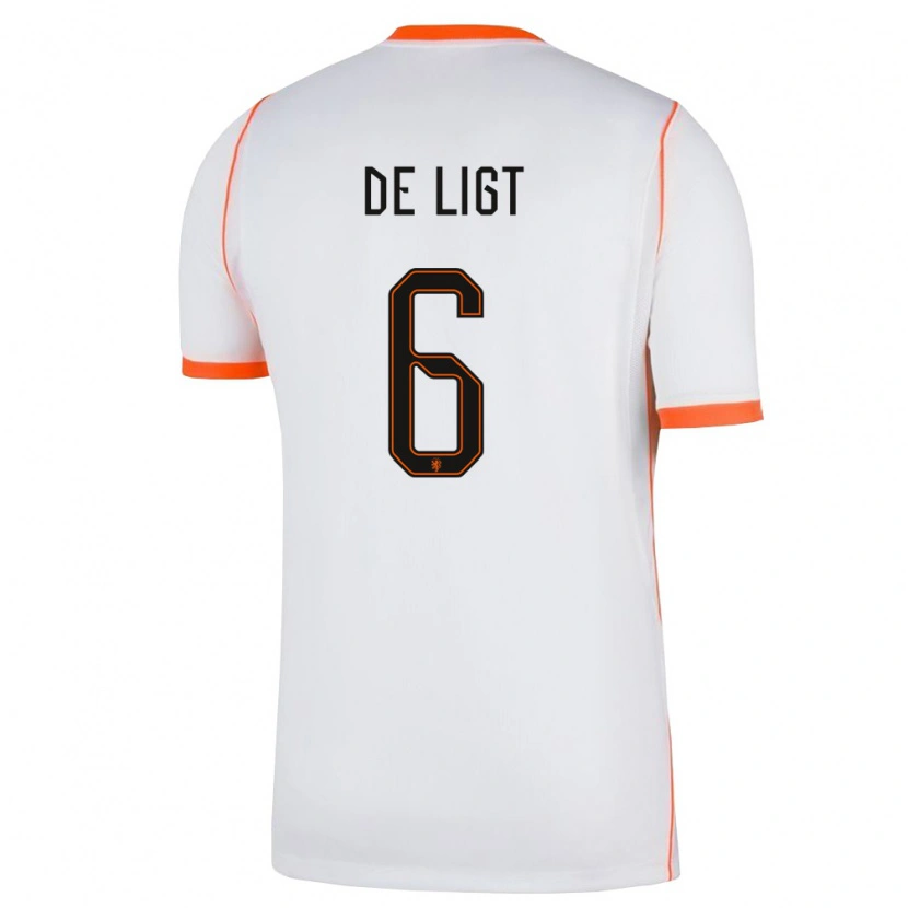 Danxen Hombre Camiseta Países Bajos Matthijs De Ligt #6 Blanco Naranja 2ª Equipación 26-28 La Camisa