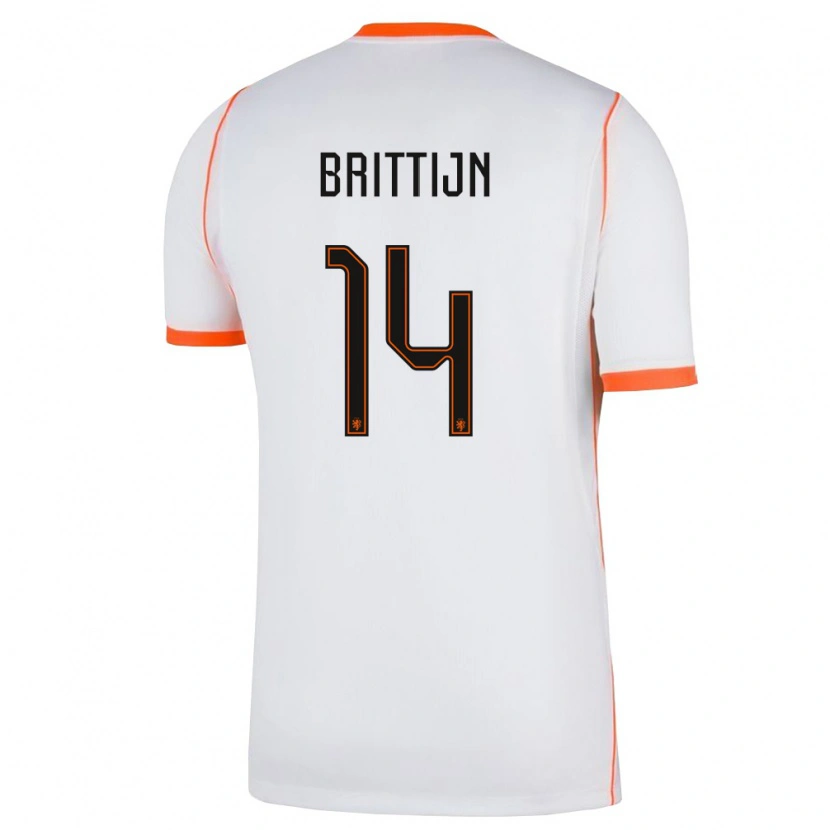 Danxen Hombre Camiseta Países Bajos Philip Brittijn #14 Blanco Naranja 2ª Equipación 26-28 La Camisa