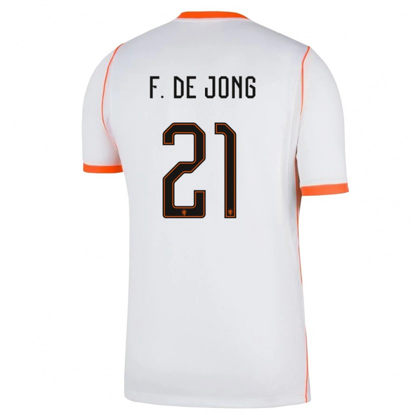 Danxen Hombre Camiseta Países Bajos Frenkie De Jong #21 Blanco Naranja 2ª Equipación 26-28 La Camisa