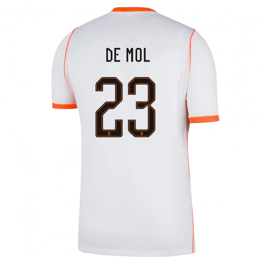Danxen Hombre Camiseta Países Bajos Stenn De Mol #23 Blanco Naranja 2ª Equipación 26-28 La Camisa