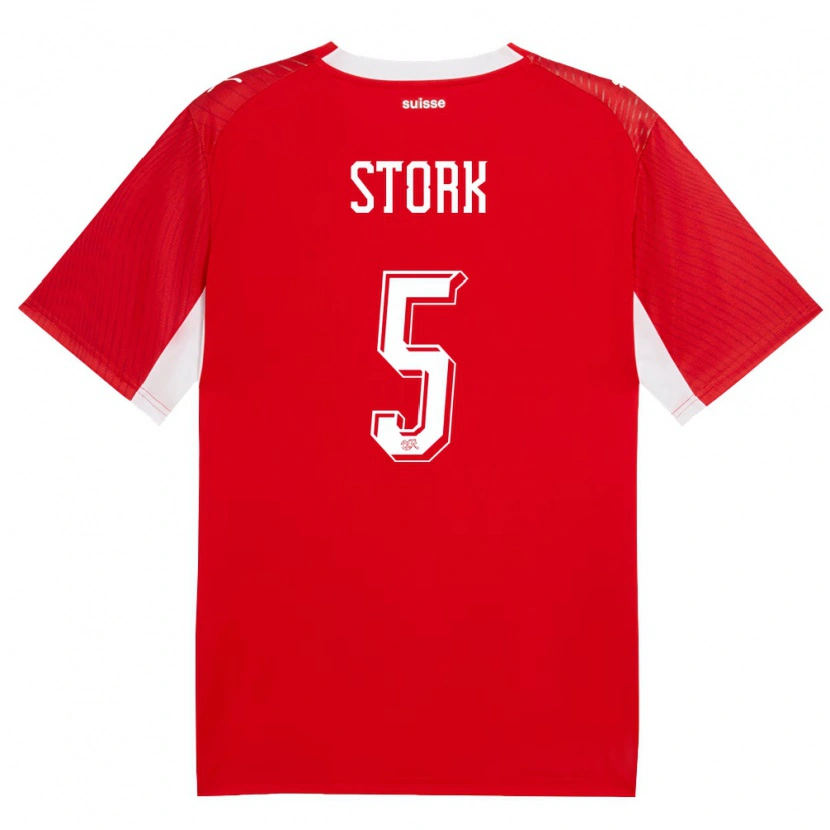 Danxen Mujer Camiseta Suiza Gian Stork #5 Rojo Blanco 1ª Equipación 26-28 La Camisa