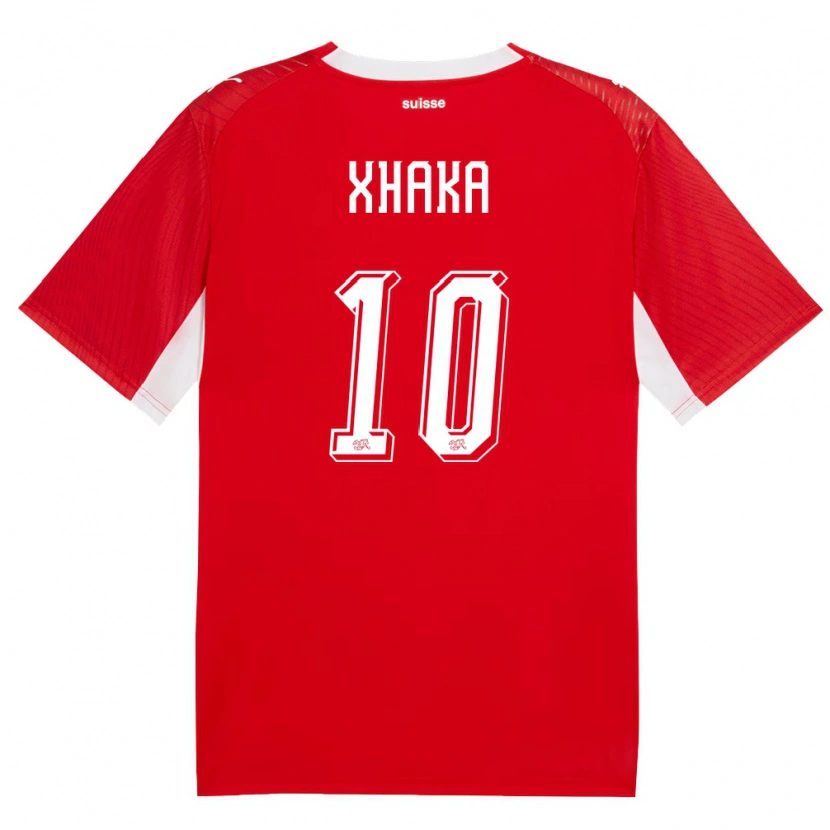 Danxen Mujer Camiseta Suiza Granit Xhaka #10 Rojo Blanco 1ª Equipación 26-28 La Camisa