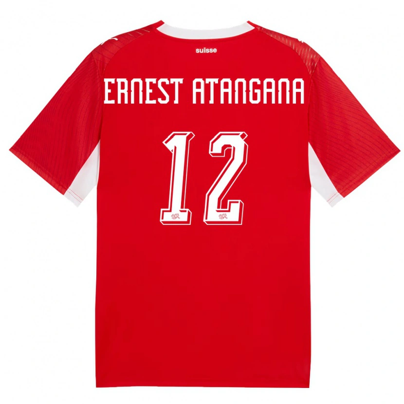 Danxen Mujer Camiseta Suiza Brian Ernest Atangana #12 Rojo Blanco 1ª Equipación 26-28 La Camisa