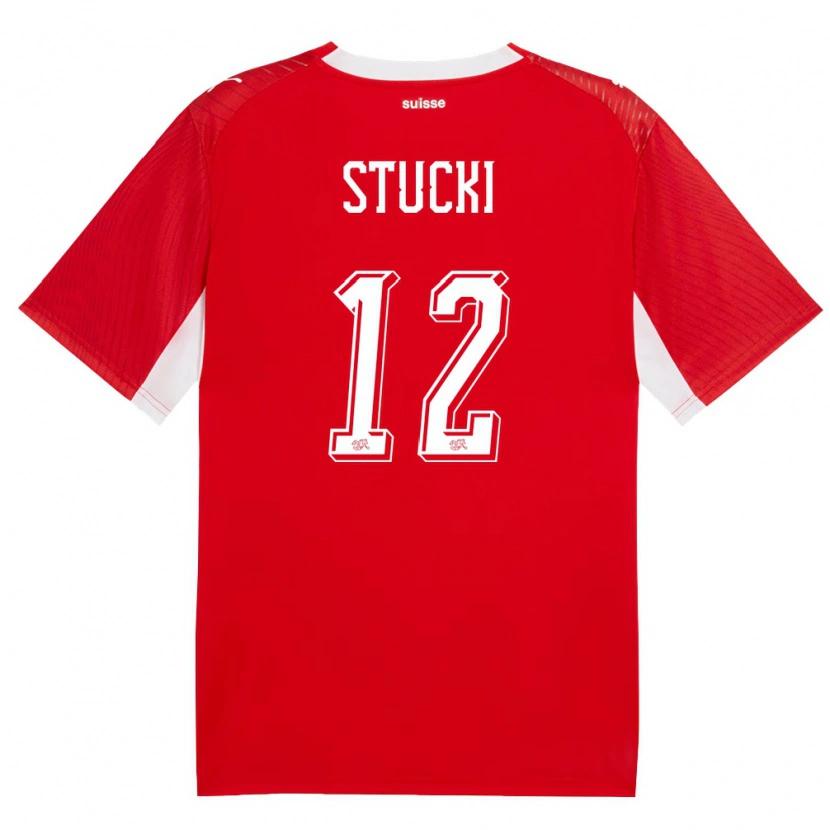 Danxen Mujer Camiseta Suiza Jayden Stucki #12 Rojo Blanco 1ª Equipación 26-28 La Camisa